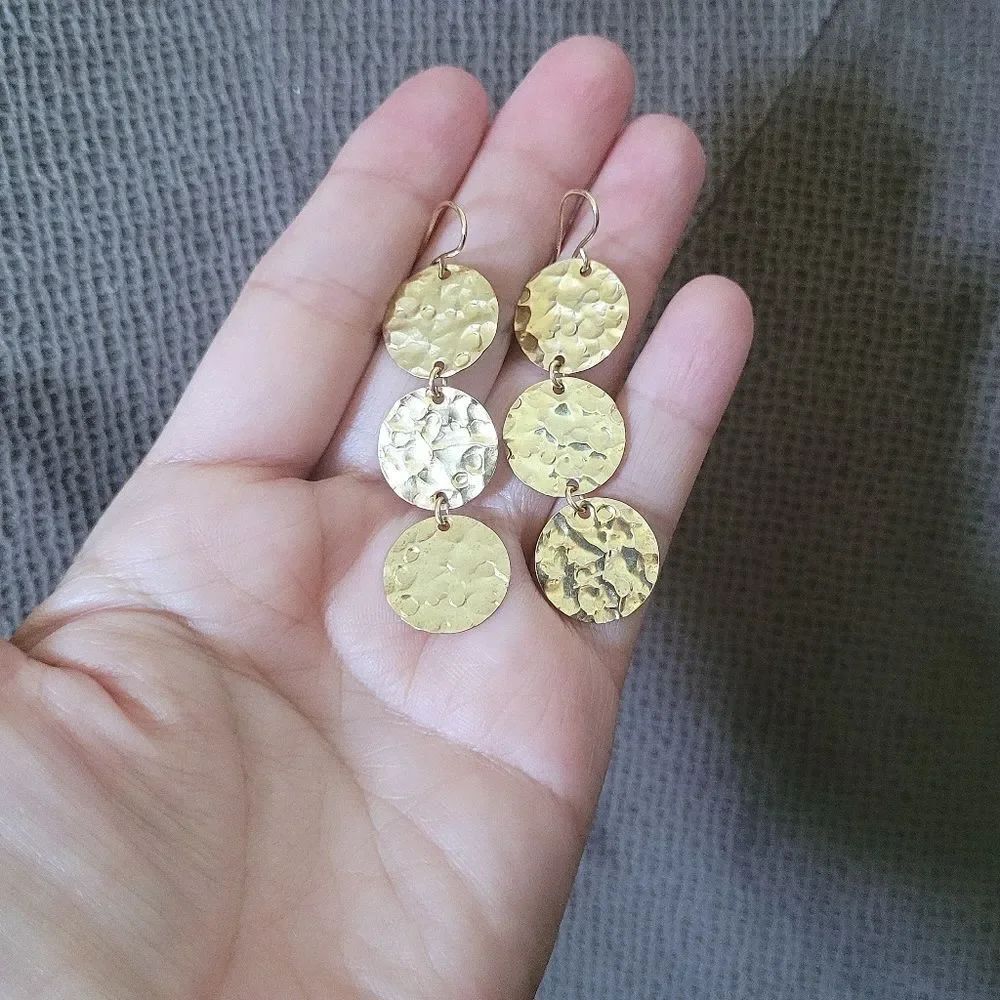 ✨️HP✨️ Gold💛 Filled Hammered🔨 Triple3️⃣ Disc📀 Earrings - Picture 10 of 15